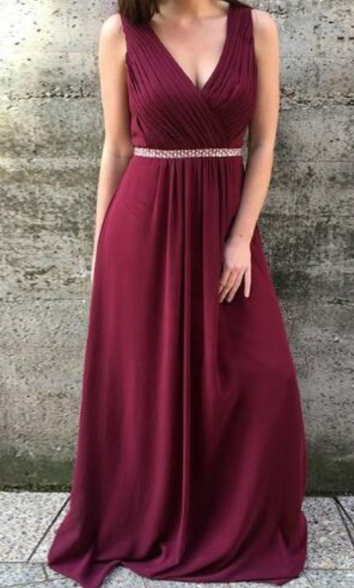 Chic A Line Strapless Burgundy Chiffon Printing Long Prom Dress,Evening Dress GG1659 main image 0