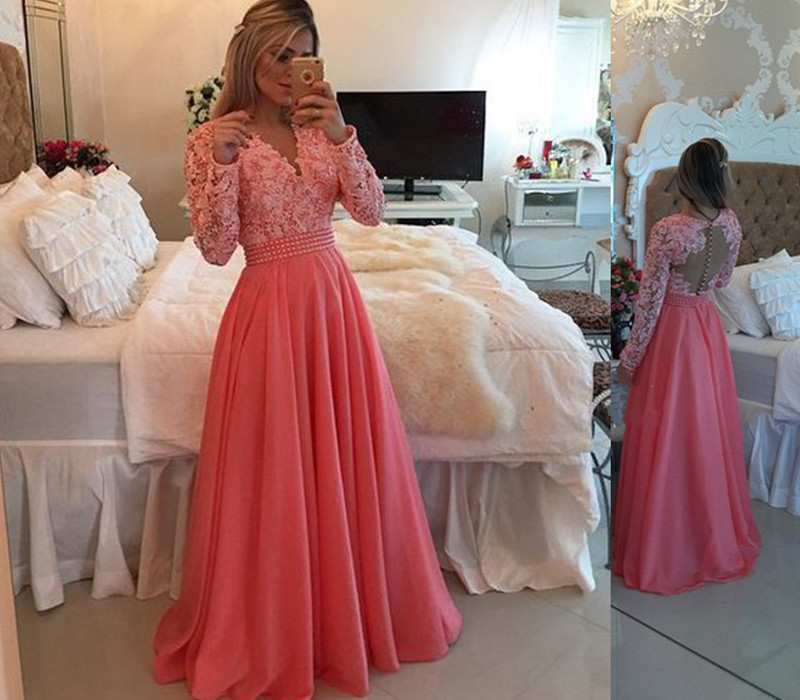 Prom Dresses,long Sleeve Prom Dresses,v-neck Prom Dresses,beaded Prom Dresses on Luulla