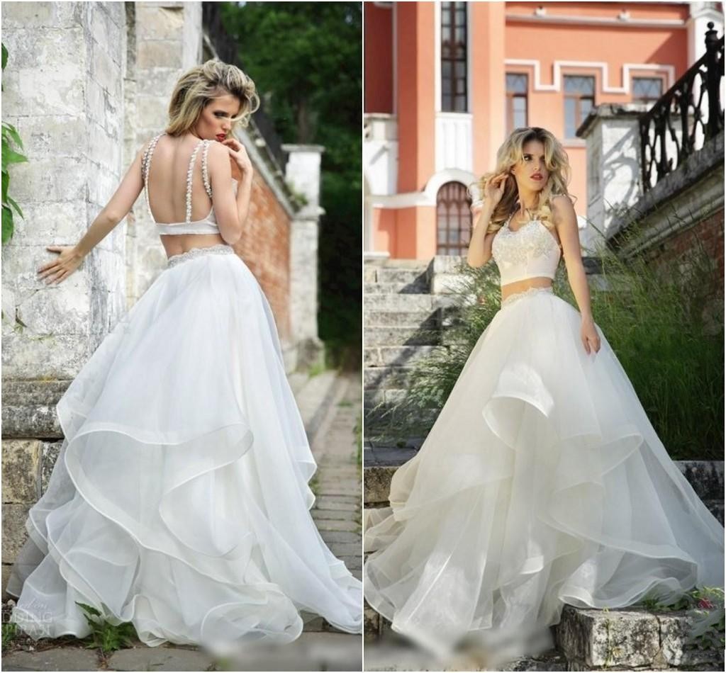 Two Pieces Wedding Dresses Backless Tiered Skirt Wedding Dress High Fashion Bridal Gowns Vesti